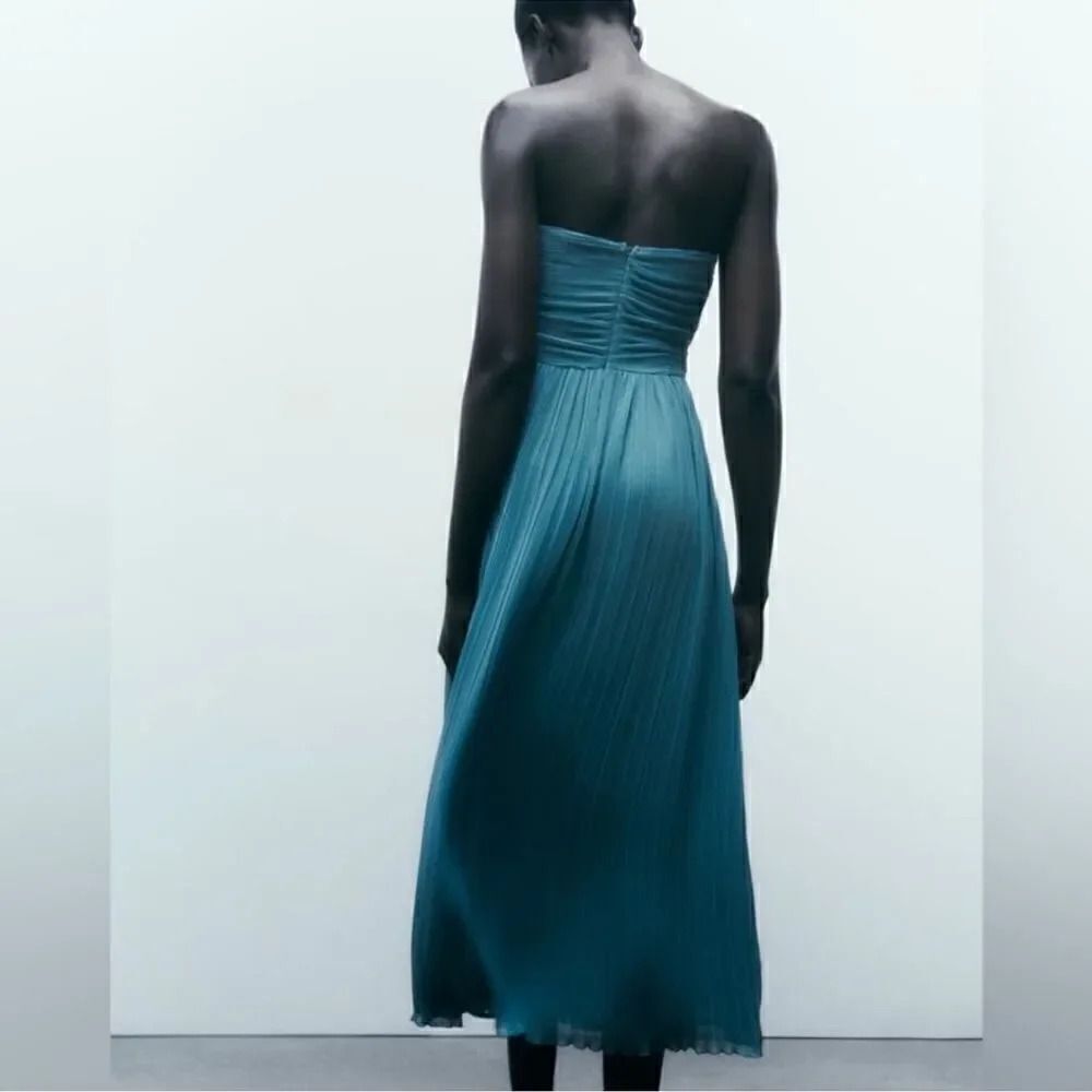 ZARA PLEATED MIDI DRESS - Picture 8 of 14